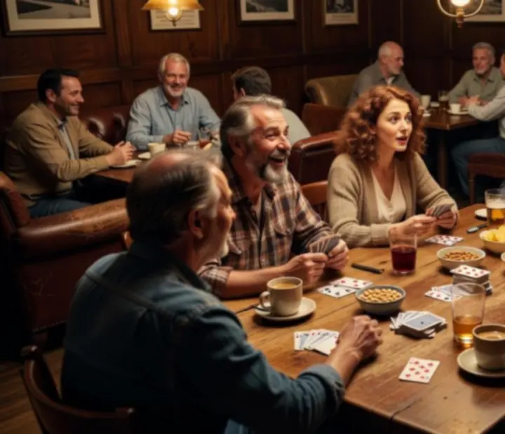 Players gathered around a real poker table during an evening event at Ligetoria.