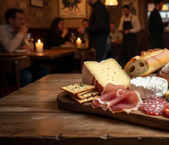 A rustic charcuterie board with sparkling wine at Ligetoria's bistro bar