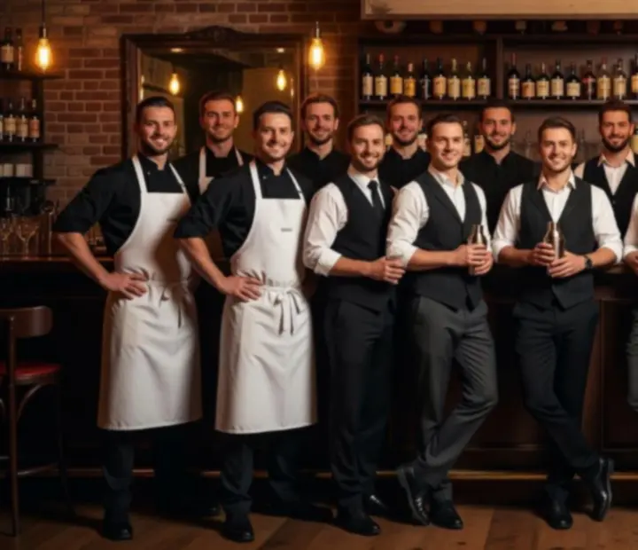 The Ligetoria team of chefs, bartenders, and poker staff gathered together in the bistro