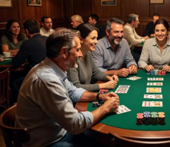 Live poker table inside Ligetoria with real chips and cards on green felt.