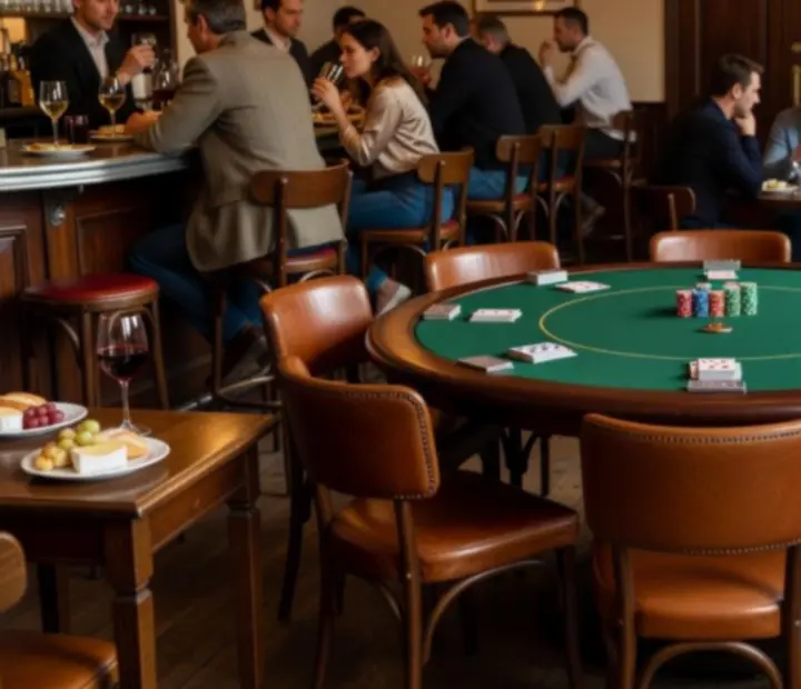 Signature poker tables inside Ligetoria's bistro-style room in Hungary.